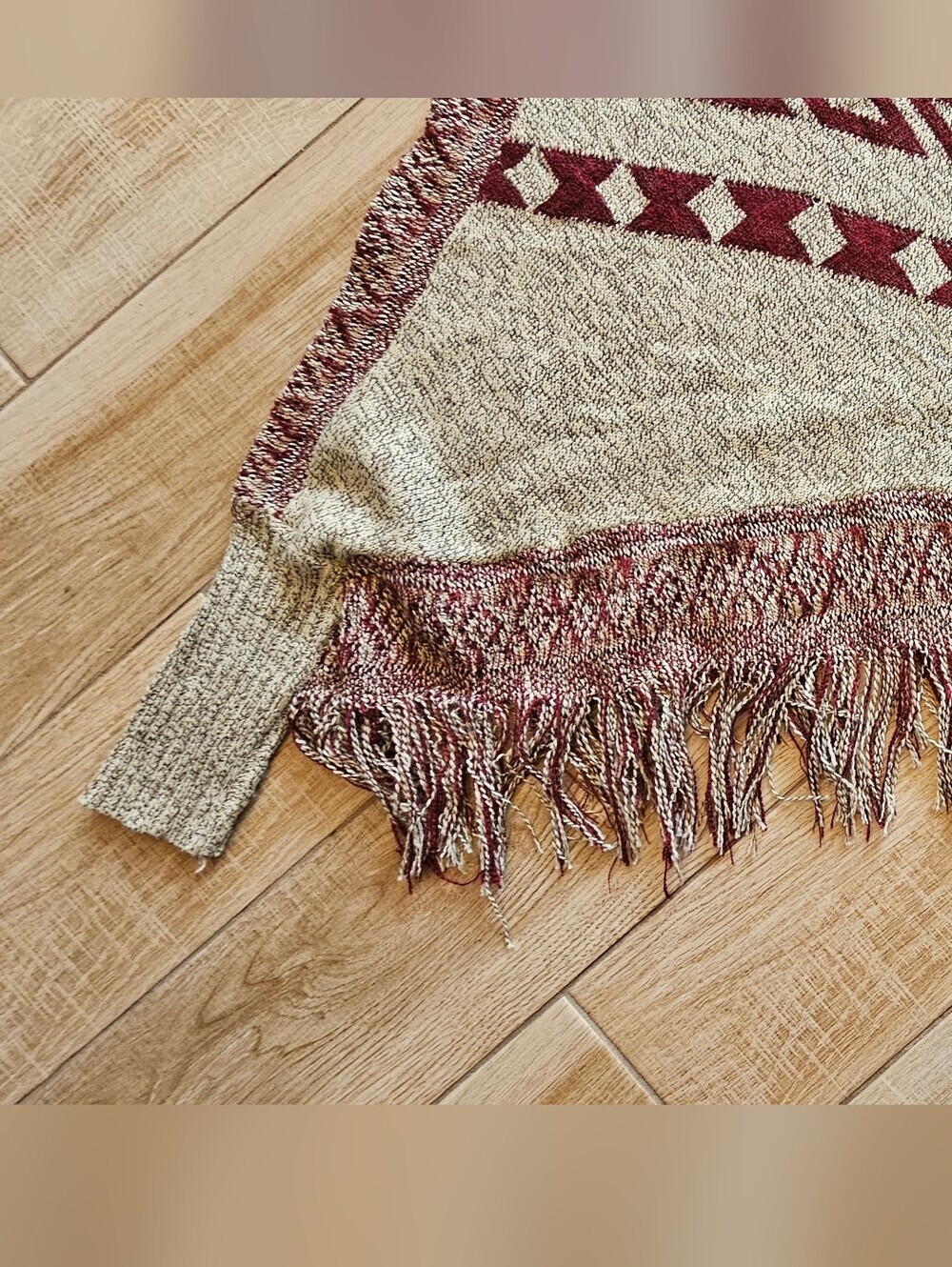 ​The Slope Brooklyn Boho Southwestern Poncho Knit Fringe Sweater Women L/XL - Picture 4 of 7